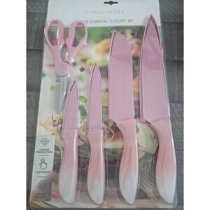Tahari 9-Piece Essential Cutlery Set Pink Knives w/ Sheaths & Scissors NIP